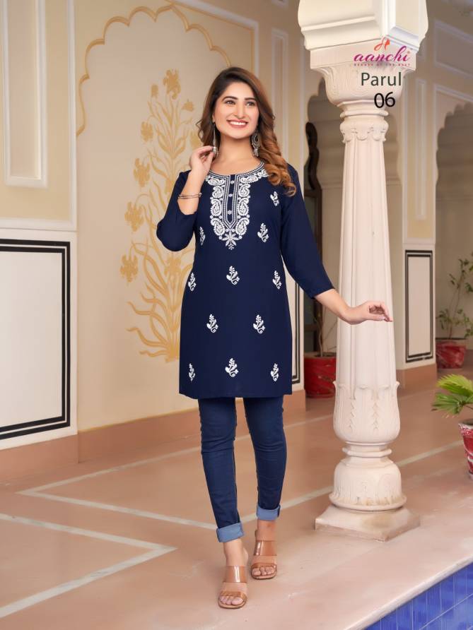 Parul By Aanchi Rayon Embroidery Short Kurtis Wholesale Price In Surat